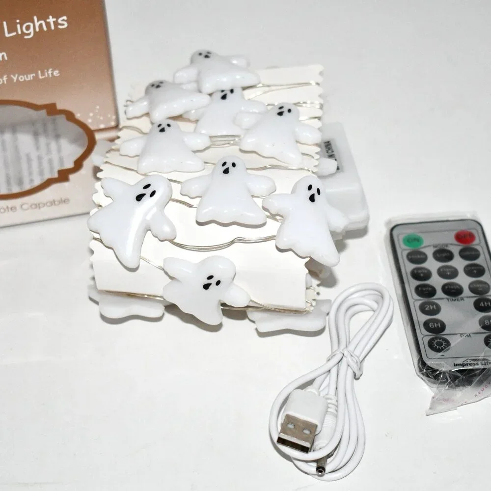Holitown Halloween Cute Ghost String Lights, Set of 2 -10ft, 30LED Cool White, B